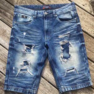 Switch Remarkable Men's Size 36 Distressed Holes Blue Denim Jean Shorts 5 Pocket